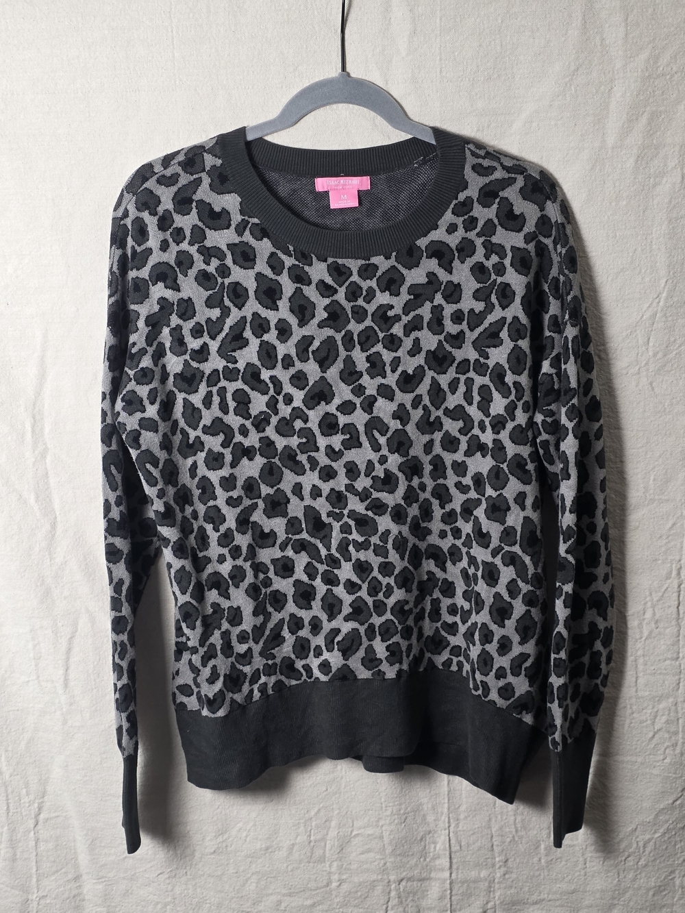 Isaac Mizrahi Black and Gray Leopard Crewneck Sweater